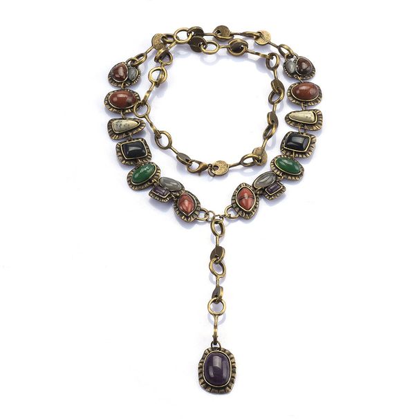 Women's Jewelry Retro Metal Gemstone Necklace Long Sweater Chain_ipsvogv.com