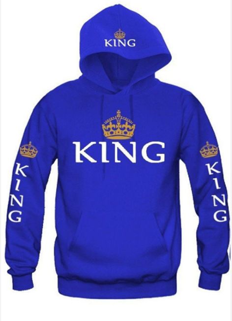 Couple wear QUEEN KING printed hooded long-sleeved couple wear sweatshirt for men and women_ipsvogv.com