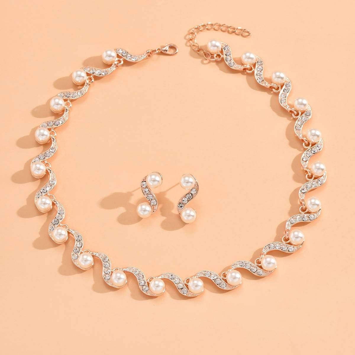 Women's imitation pearl S-shaped jewelry new bride wedding accessories set_ipsvogv.com
