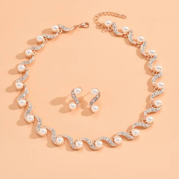 Women's imitation pearl S-shaped jewelry new bride wedding accessories set_ipsvogv.com