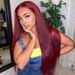 Wig woman wine red long straight hair with long bangs fashion chemical fiber headgear_ipsvogv.com
