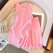 Women's Pink Tassel Knitted Small Camisole + High Waist Wide Leg Casual Shorts_ipsvogv.com