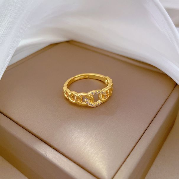 【 Real Gold 】 Light Luxury Chain Full Diamond With Adjustable Opening, Simple Hand Decoration Ring, Couple Matching Ring_ipsvogv.com