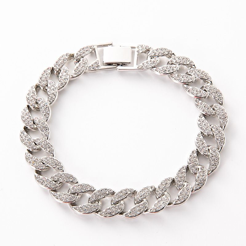 Men’s Jewelry Set Fashion Hip Hop Style 15mm Micro Diamond Cuban Necklace Men's Creative Watch Buckle Necklace Hand Jewelry_ipsvogv.com