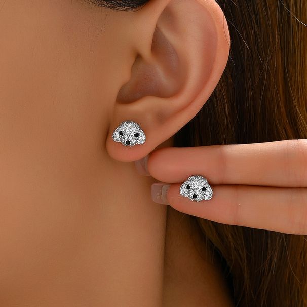 Forest version Korean style female niche college style, inlaid zircon, small dog animal design earri, versatile_ipsvogv.com