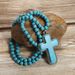 New Fashion Bohemian Prayer 8mm Turquoise Knot Cross Pendant Necklace Sweater Chain_ipsvogv.com