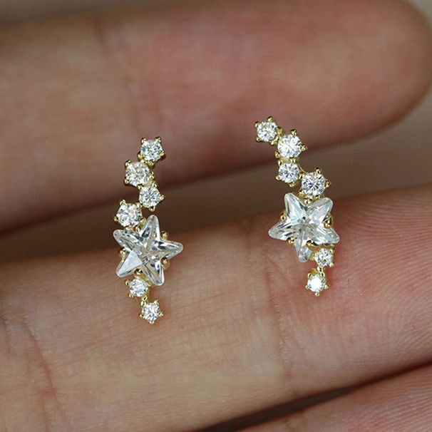 Cao Shi's earrings are copper plated with gold, shining with curved stars, versatile women's earrings_ipsvogv.com