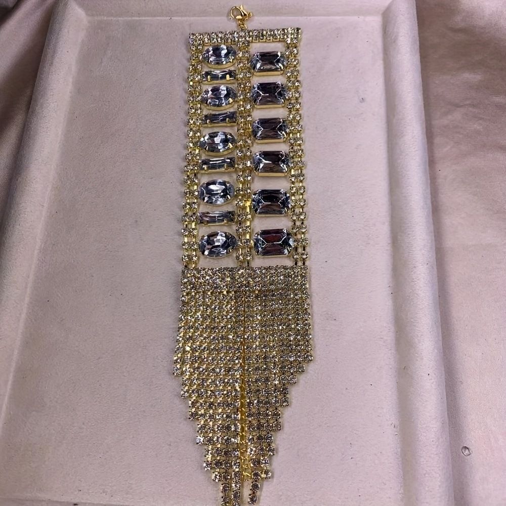 New Shiny, Luxurious Dazzling Rhinestone Pendant With Exaggerated Multiple Rows Of Tassels, Large Bracelet And Bangle_ipsvogv.com