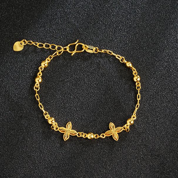 Four Leaf Clover And Five Flower Vietnamese Sand Gold Bead Bracelet With Niche Design That Never Fades, Brass Alloy_ipsvogv.com