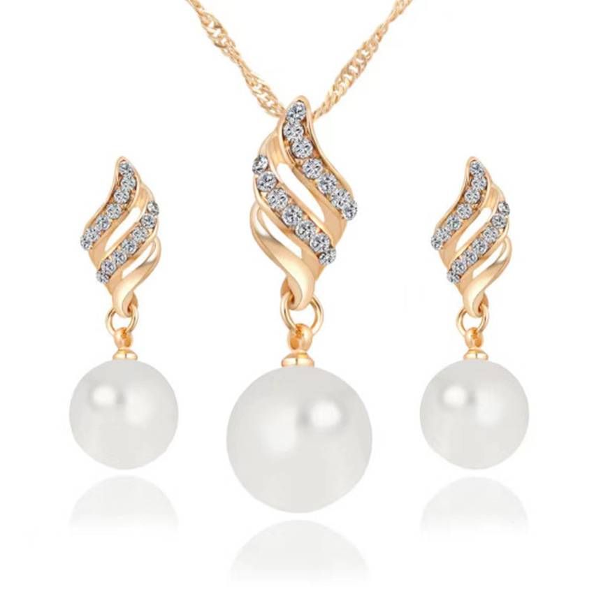 Pearl Diamond women's necklace smart pearl earrings necklace set spiral temperament wind jewelry_ipsvogv.com