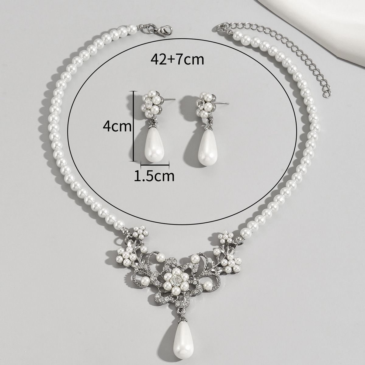 Elegant American style pearl with zircon plum blossom design earrings and necklace set_ipsvogv.com