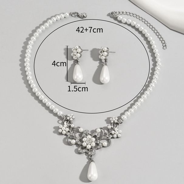 Elegant American style pearl with zircon plum blossom design earrings and necklace set_ipsvogv.com
