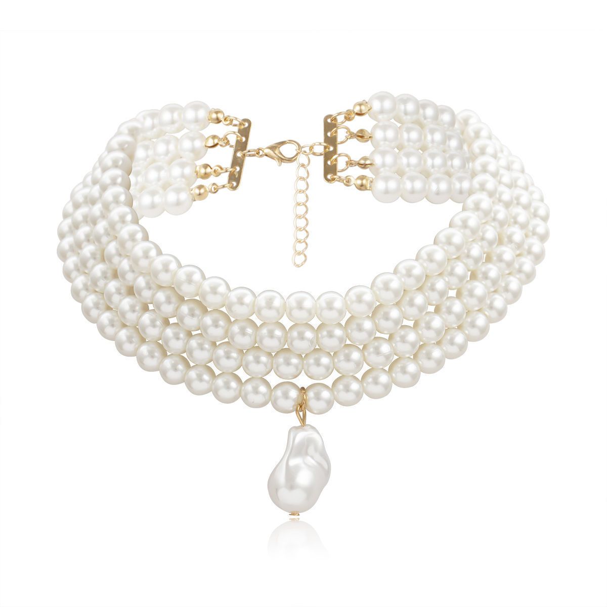 Elegant Layered Necklace with Ornaments, Women's Irregular Pearl Pendant, Versatile Beaded Neckchain Item_ipsvogv.com