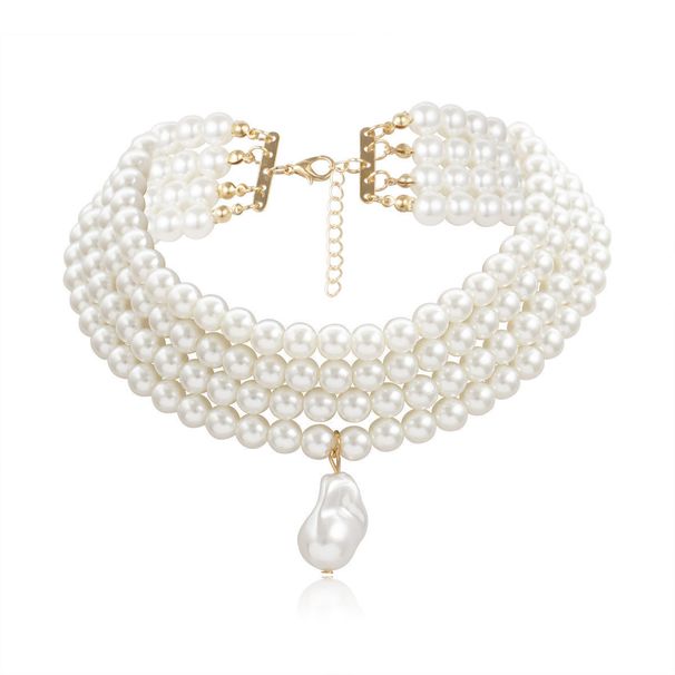 Elegant Layered Necklace with Ornaments, Women's Irregular Pearl Pendant, Versatile Beaded Neckchain Item_ipsvogv.com