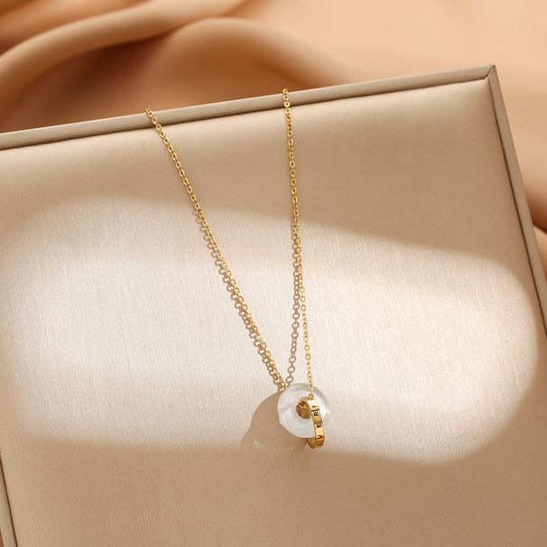 Sheep fat white jade ring interlocking safety buckle, sheep grade white jade pendant, titanium steel necklace, female_ipsvogv.com