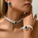 Fashion Commuter Style Niche Bracelet Earrings Necklace Set Female Inlaid Green Diamond Pearl Clavicle Chain Jewelry_ipsvogv.com