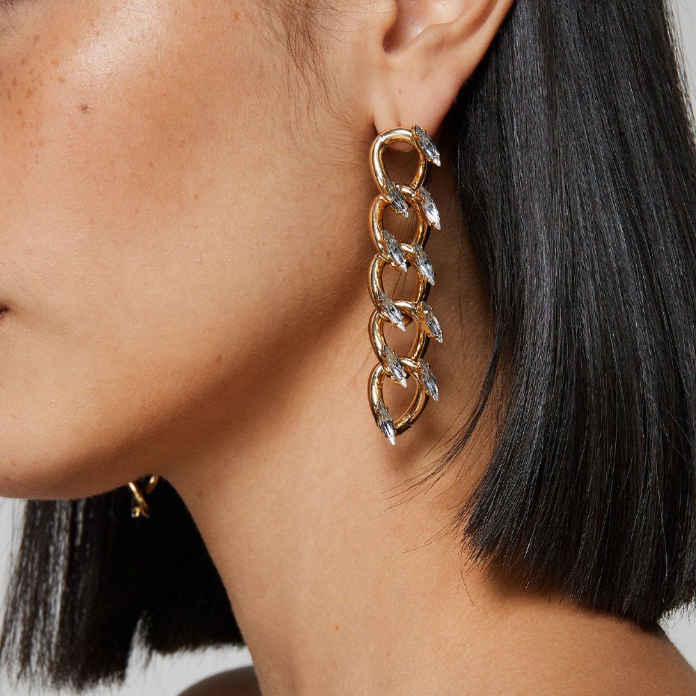 Popular Hip Hop Metal Stud Earrings Women's Personalized Geometric Earrings Pendants Rhinestone Earrings Accessories Earrings_ipsvogv.com