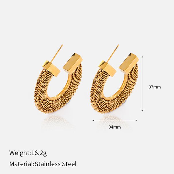Women’s Jewelry Set Fashion Hot Selling Woven Mesh Wide C Shaped Earrings Stainless Steel Gold Plated Personalized Earrings_ipsvogv.com