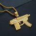 Hip Hop Jewelry Titanium Steel Gold-Plated Diamond-Studded Submachine Gun Pendant Necklace_ipsvogv.com