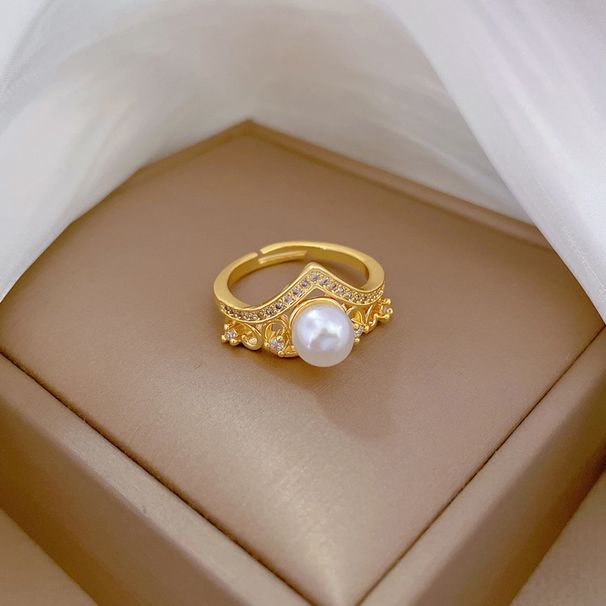 【 Real Gold 】 Crown Pearl Thread Hollow with Adjustable Opening, Simple Handmade Ring, Couple's Pair Ring_ipsvogv.com