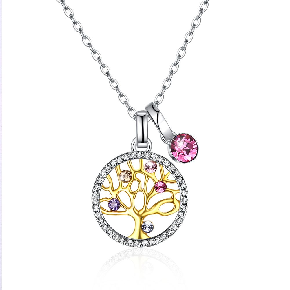 Women's Jewelry Crystal Element Sterling Silver Tree Of Life Crystal Pendant Necklace_ipsvogv.com