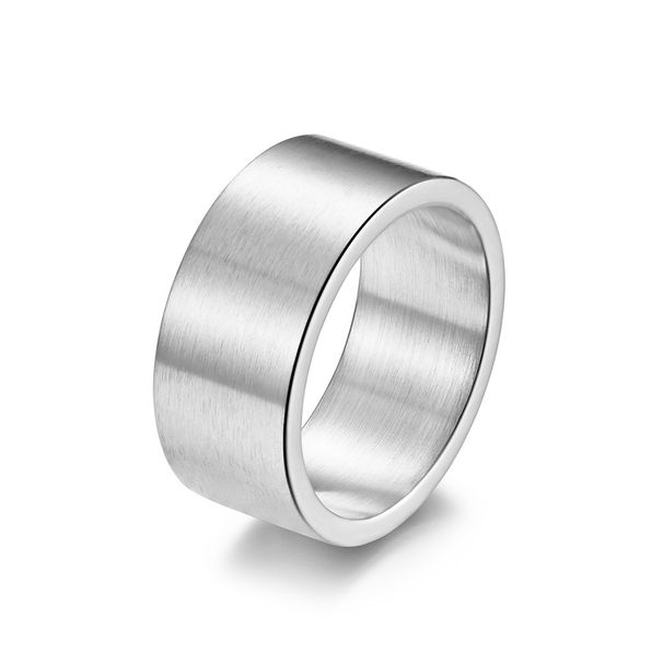 Men's Jewelry 10mm Wide Simple Flat Inside And Outside Matte Brushed Titanium Steel Ring Retro Silver Men's Trendy Hip Hop Ring Bracelet_ipsvogv.com