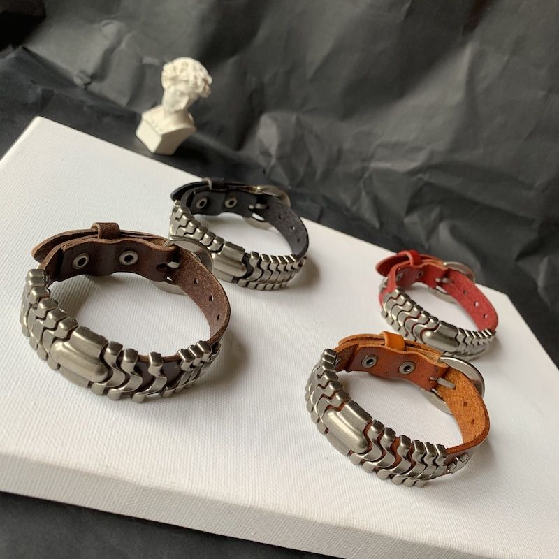 Top Layer Cowhide Genuine Leather Black Simple Personality Fashion Bracelet Trendy Men's Adjustable Strap_ipsvogv.com