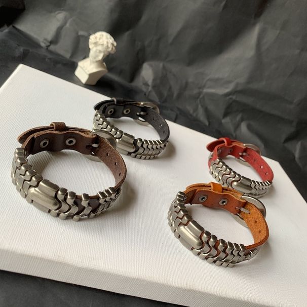 Top Layer Cowhide Genuine Leather Black Simple Personality Fashion Bracelet Trendy Men's Adjustable Strap_ipsvogv.com