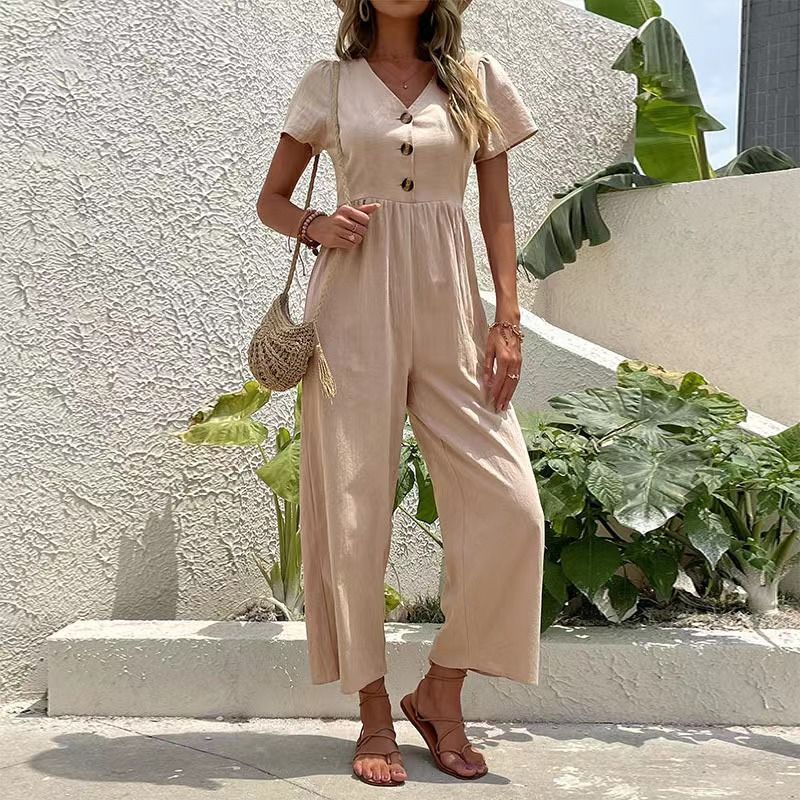 Women's casual commuting nine-point pants summer wide-leg jumpsuit women_ipsvogv.com
