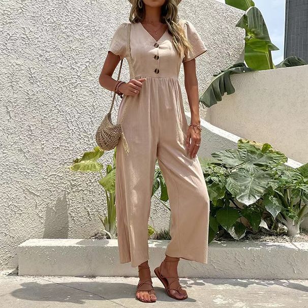 Women's casual commuting nine-point pants summer wide-leg jumpsuit women_ipsvogv.com