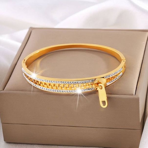Personality Niche Design Titanium Steel Bracelet With Diamond Zipper Bracelet Girl Premium Stainless Steel Delicate Circle Bracelet_ipsvogv.com