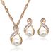 Geometric 8 shaped pearl diamond necklace earrings set bridal wedding accessories_ipsvogv.com