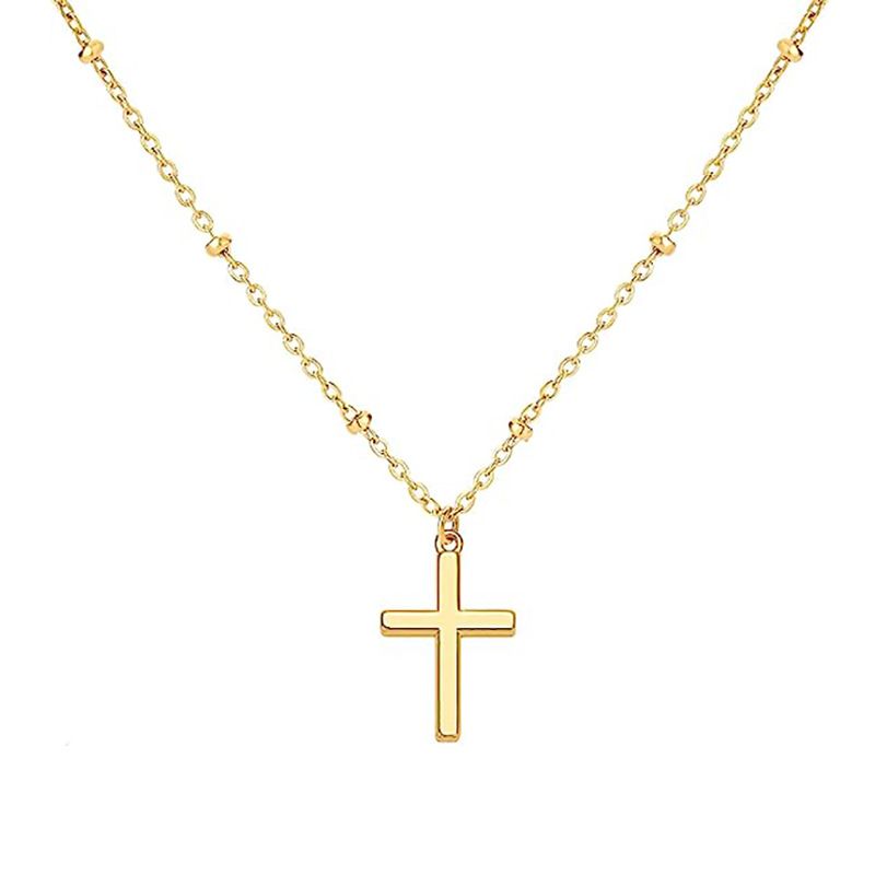 Women's Jewelry K Gold Plated Cross Pendant Necklace Fashionable Simple Bead Necklace_ipsvogv.com
