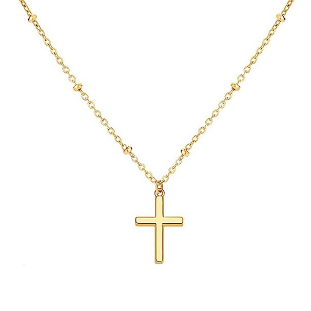 Women's Jewelry K Gold Plated Cross Pendant Necklace Fashionable Simple Bead Necklace_ipsvogv.com