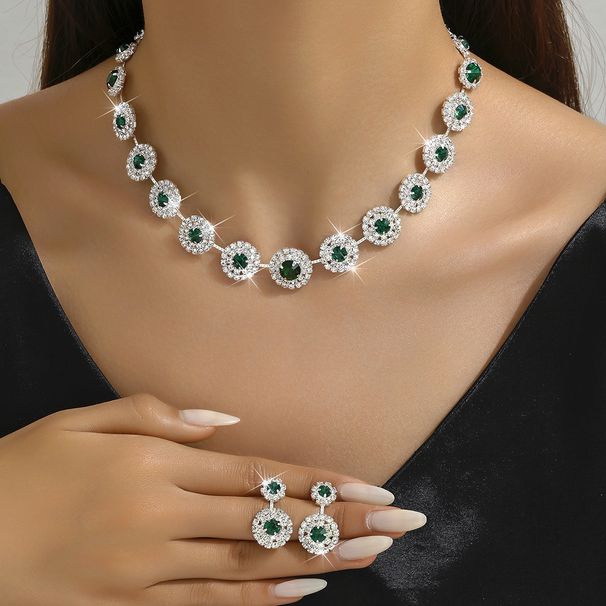 2024 Fashion Jewelry Luxury Wedding Party Women's Accessories Round Water Drop Necklace Earrings Set_ipsvogv.com