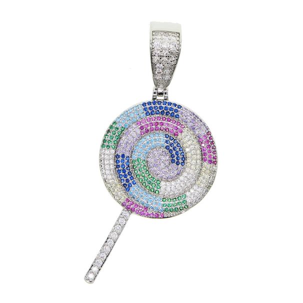 Women's Jewelry Tennis Chain Necklace With Colorful Zirconia Studded Lollipop Pendant, Adjustable Length 41-46cm, Silver & Gold Options_ipsvogv.com