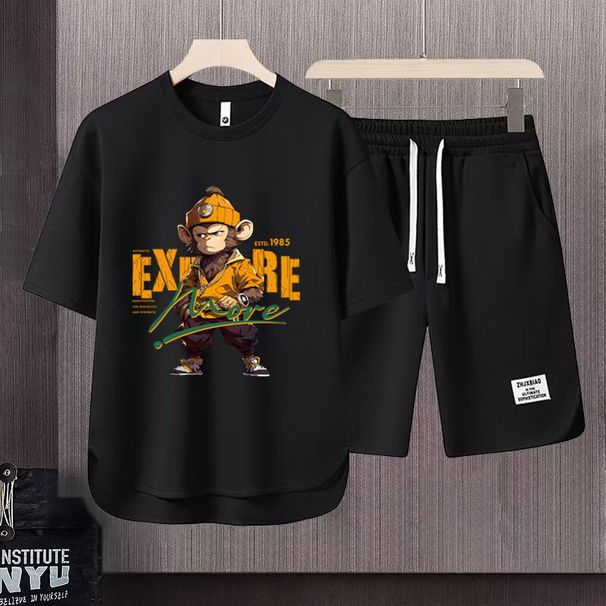 Men's Clothing 2024 Waffle Casual Summer Suit Men's Loose Teen Short sleeved T shirt Shorts Handsome Two piece Suit_ipsvogv.com