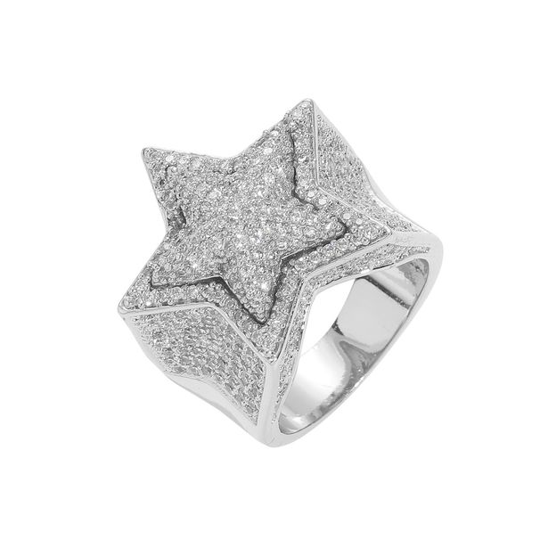 Men's Jewelry Hip Hop Five Pointed Star Three Dimensional Ring Micro Inlaid With Zircon Men's Trendy Ring Hip Hop Accessories_ipsvogv.com