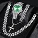 Hot Sales Iced Out Popular Set Watch+Bracelet+Necklace With Gift Box Cuban Chain Cross Pendent Jewelry HipHop Style For Men Women_ipsvogv.com