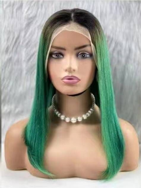 Special Green Color 13x4 Lace Front Wig Straight Lace Front Wig Human Hair Ombre Green Color Lace Frontal Wig Short Bob Wigs_ipsvogv.com