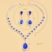 Fashion Wedding Bride Jewelry Necklace Earrings Full Diamond Flower Blue Set_ipsvogv.com