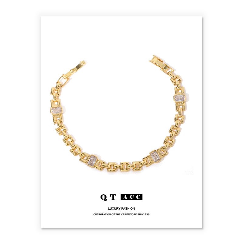 Brass Plated Genuine Gold Trend, Light Luxury Style, Elegant Style With Diamond Inlay Strap Design, Niche Bracelet For_ipsvogv.com