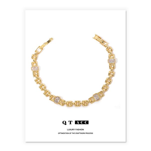 Brass Plated Genuine Gold Trend, Light Luxury Style, Elegant Style With Diamond Inlay Strap Design, Niche Bracelet For_ipsvogv.com