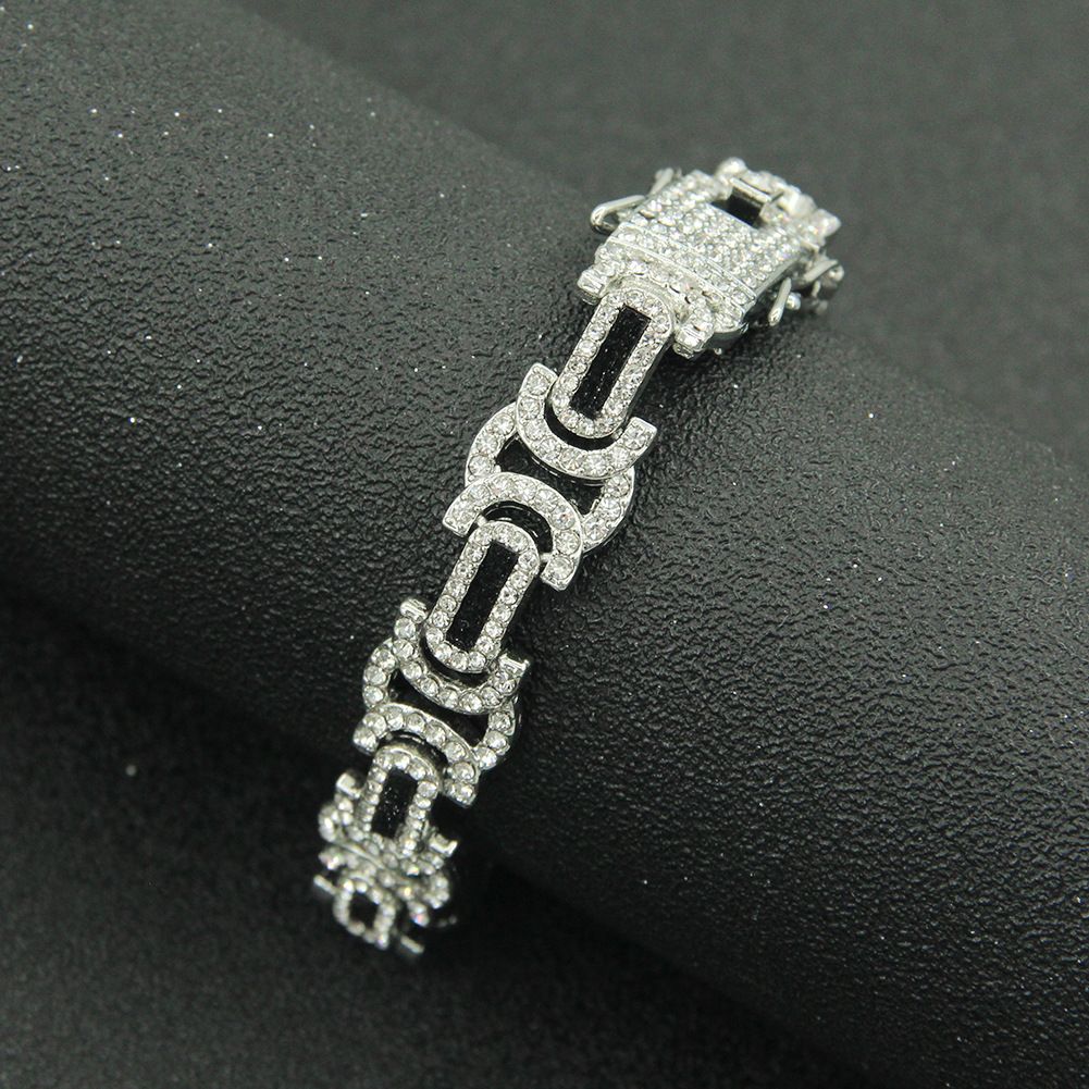 Hip hop full diamond patchwork men's personalized neckchain necklace, exaggerated and domineering geometric glitter pink_ipsvogv.com