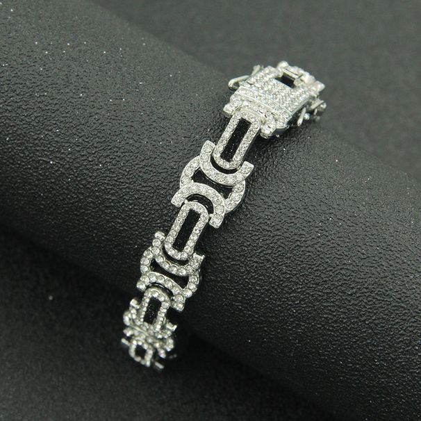 Hip hop full diamond patchwork men's personalized neckchain necklace, exaggerated and domineering geometric glitter pink_ipsvogv.com