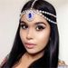 Blue water drop pendant head chain fashionable multi layer rhinestone forehead chain hair accessories jewelry_ipsvogv.com