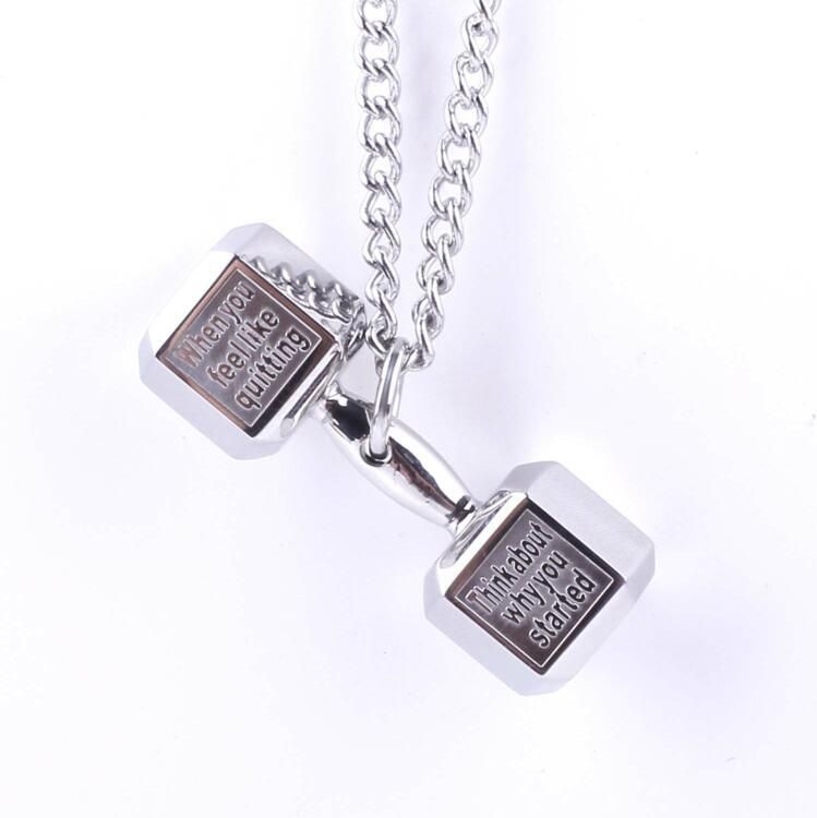 Fashion Fitness Dumbbell Barbell Pendant Sports Titanium Steel Men And Women Couples Style Engraved Necklace_ipsvogv.com