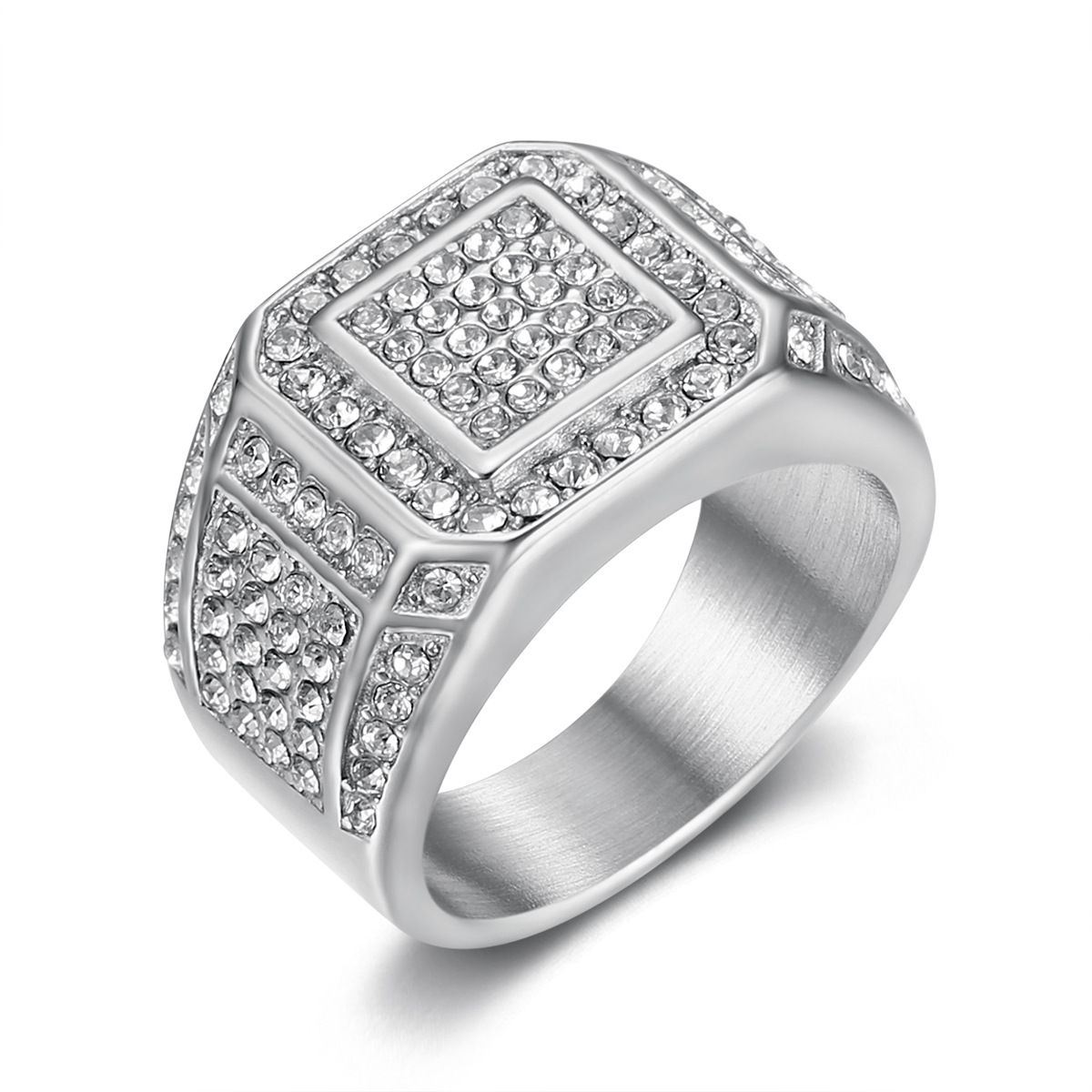 New Hip-Hop Nightclub Jewelry Titanium Steel Gold-Plated Full Diamond Luxurious Men's Ring_ipsvogv.com