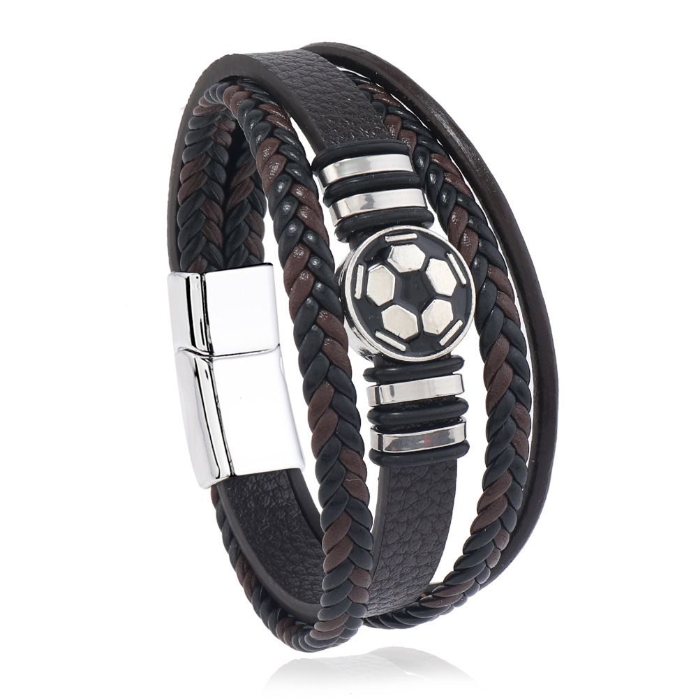 Men's Football Bracelet - Alloy & Leather With Magnetic Buckle (Adjustable, Multi-Layer Design)_ipsvogv.com