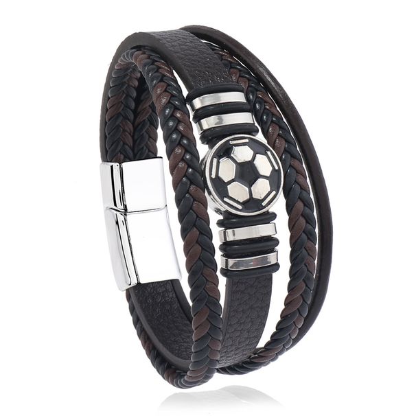 Men's Football Bracelet - Alloy & Leather With Magnetic Buckle (Adjustable, Multi-Layer Design)_ipsvogv.com